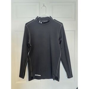 Under Armour Shirt Mens Small Black Fitted Mock Neck Cold Long Sleeve Golf